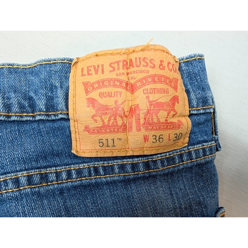 Levis 511 Men's Jeans 36x30 Blue Denim Straight Red Tab Faded Mid Rise Stretch - Picture 2 of 11